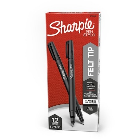 Newell Brands Sharpie Pen, Permanent, Fine Point, Black, 12PK SAN1742663